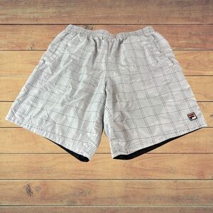 FILA Swim Trunks Men's XL Lined Reversible Pockets Drawstring Plaid Solid (313
